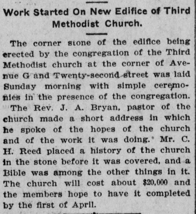 Work Started on New Ediface of Third Methodist Church